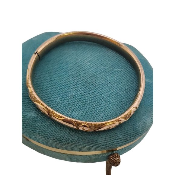 Antique Gold Filled Scalloped Design Bangle Bracelet Marked JJS 1/20th (A3525) - Picture 4 of 8